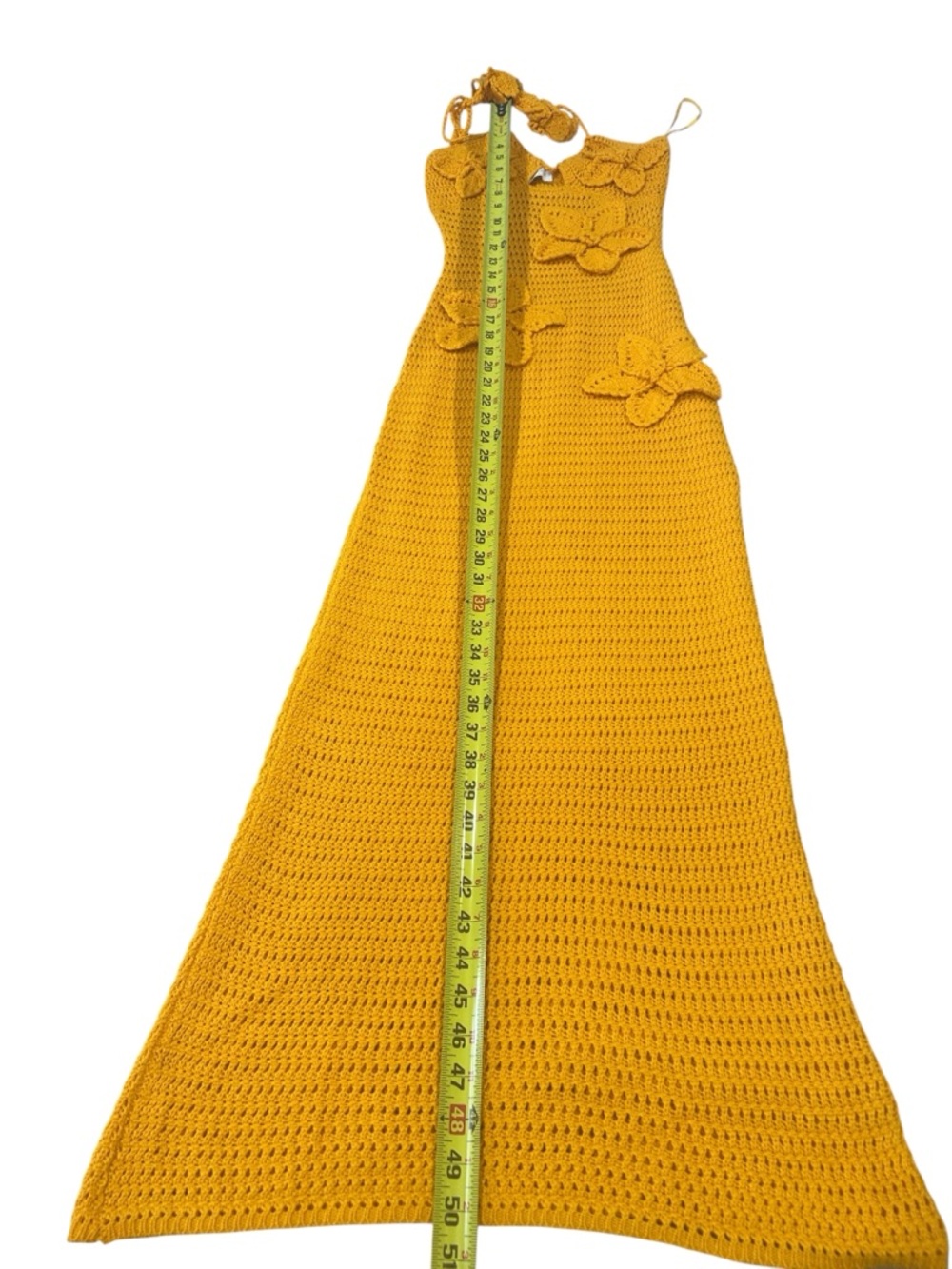 Meshki Kyla Crochet orange Halter Maxi Dress Sz small Floral Applique boho - Picture 10 of 13